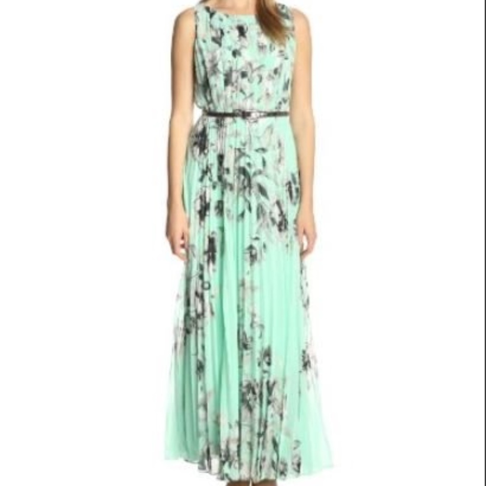 Eliza J Floral print Mint Pleated  Maxi